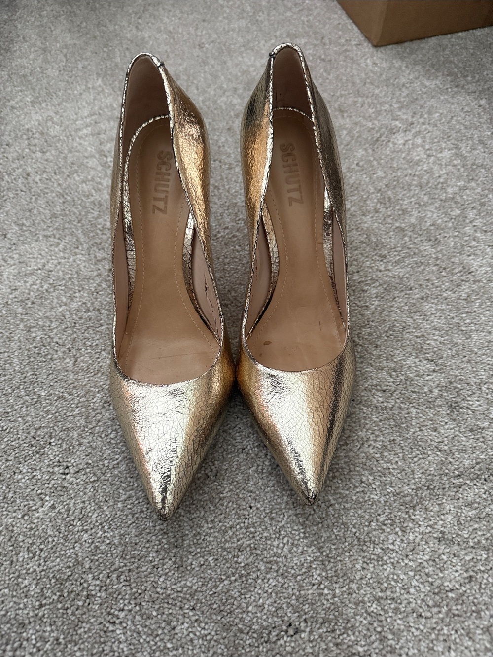 SCHUTZ Gold Metallic Pointed-Toe Pumps